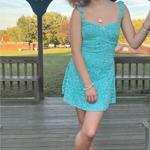 Princess Polly Aqua Lace Mini Dress